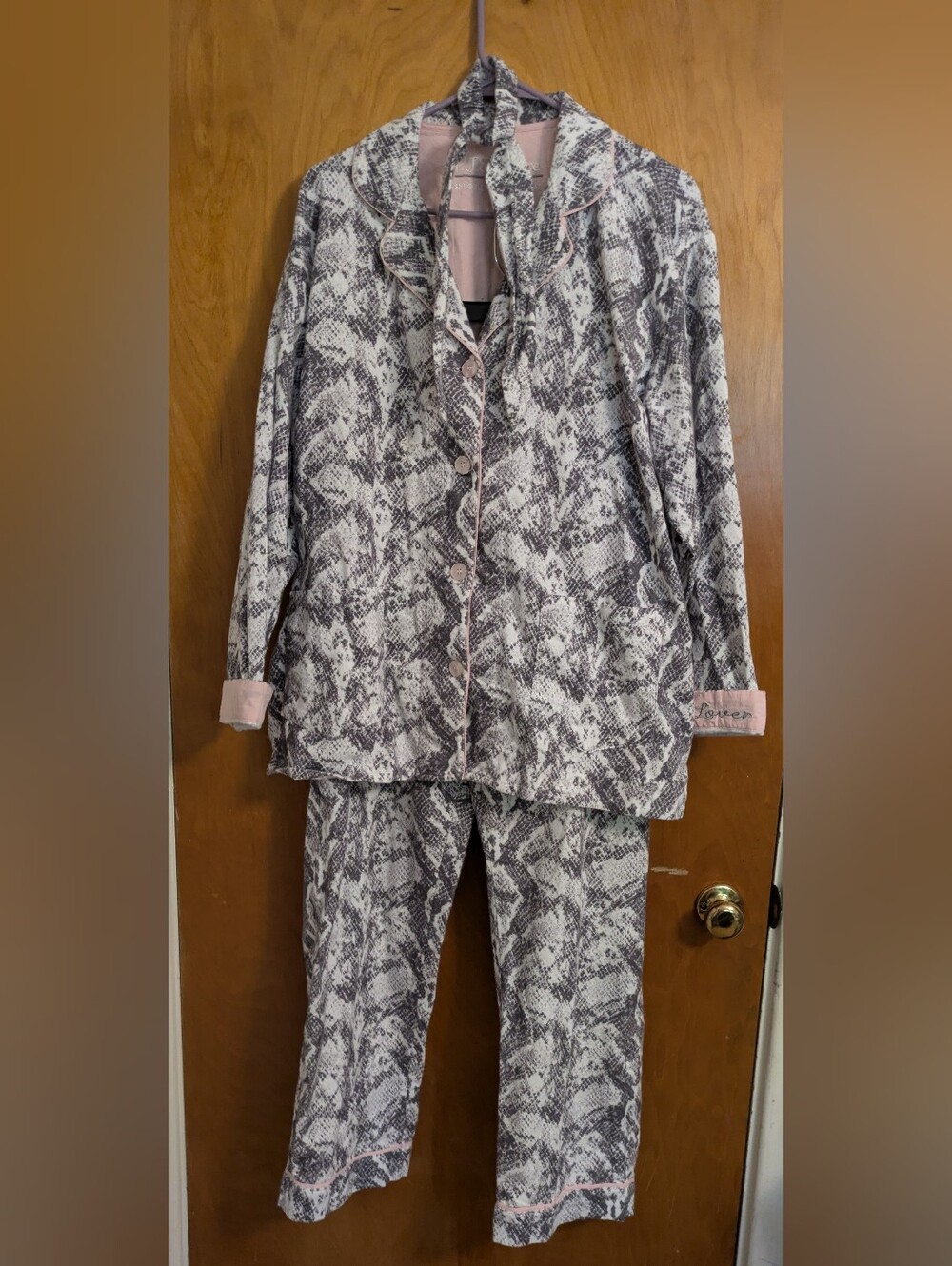 PJ Salvage Pink and Gray Snake-Print Pajama With Headband